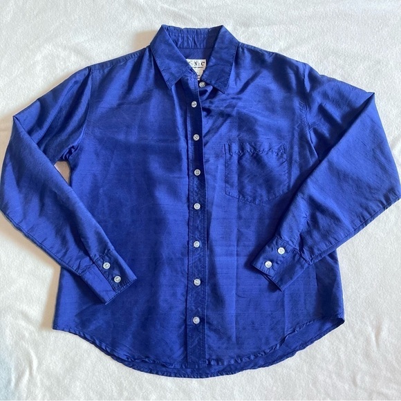 I.N.C International Concepts 100% Silk Blue Long Sleeve Button Down Shirt Sz XS - Picture 1 of 8
